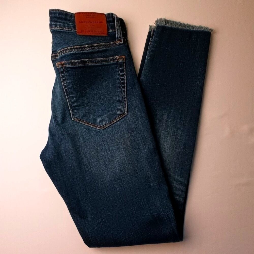 Lucky Brand Womens Ava Skinny Raw Hem Ankle Jeans Size 0/25 Blue Stretch Casual